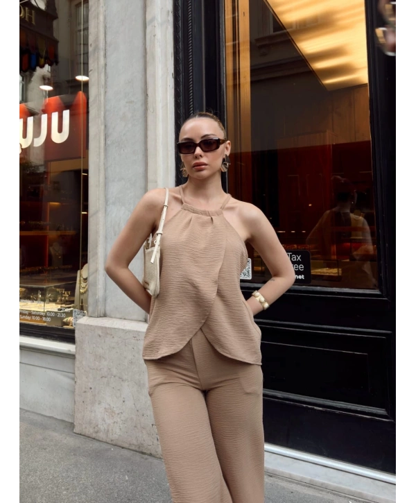 Kruvaze takım ayrobin bej s054