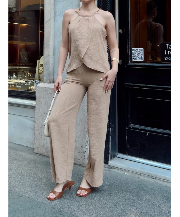 Kruvaze takım ayrobin bej s054