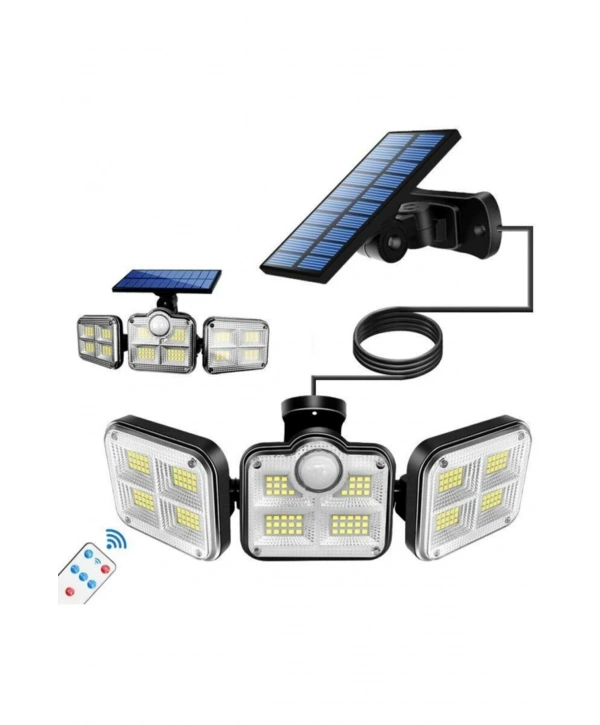 Kumandalı Solar Güneş Enerjili 122 Ledli Hareket Sensörlü Bahçe Aydınlatma Sokak Lambası