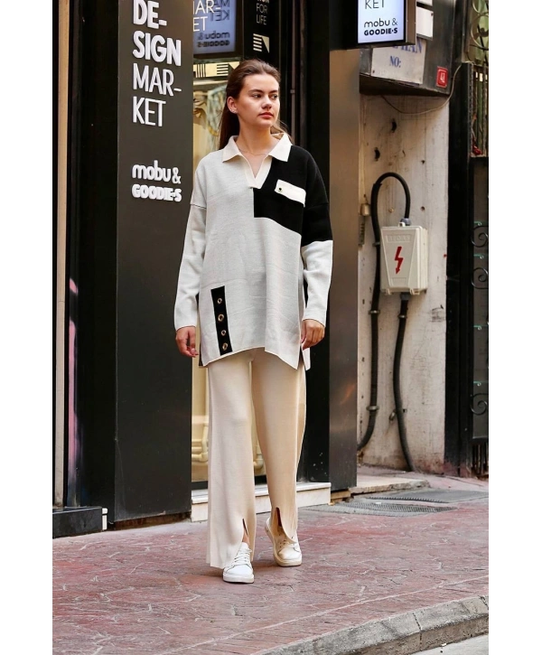 Kuş gözü triko takım Beyaz