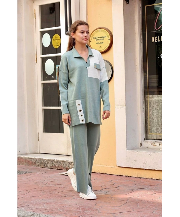 Kuş gözü triko takım Mint