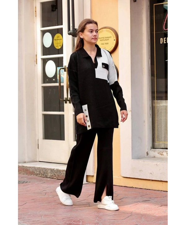 Kuş gözü triko takım Siyah