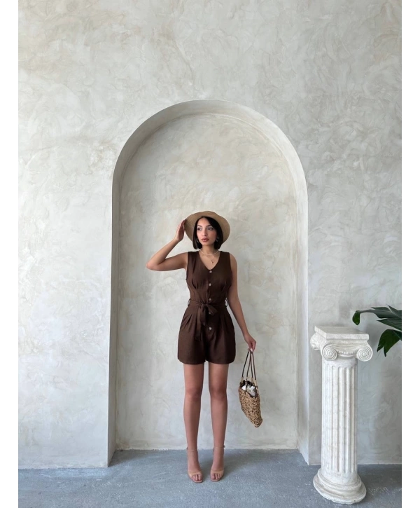 Kuşaklı şortlu tulum