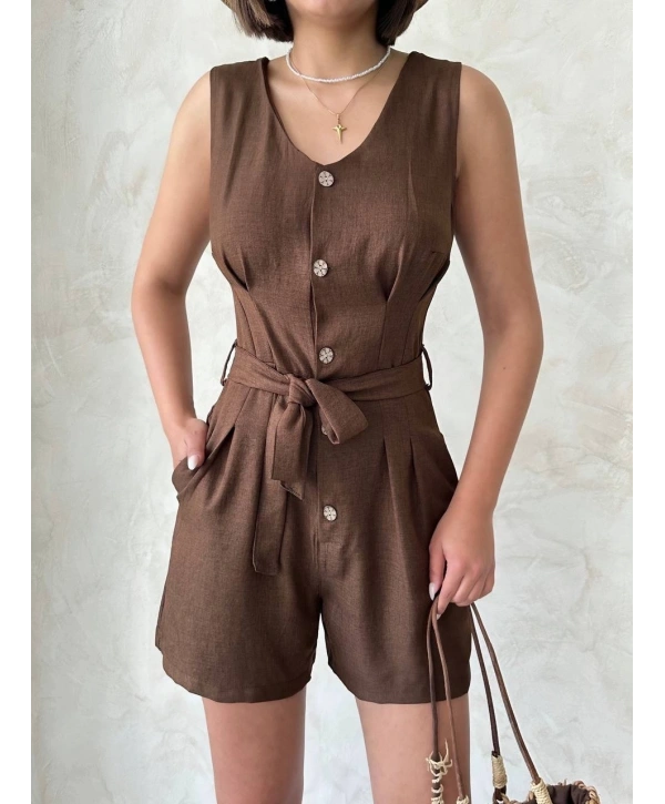 Kuşaklı şortlu tulum