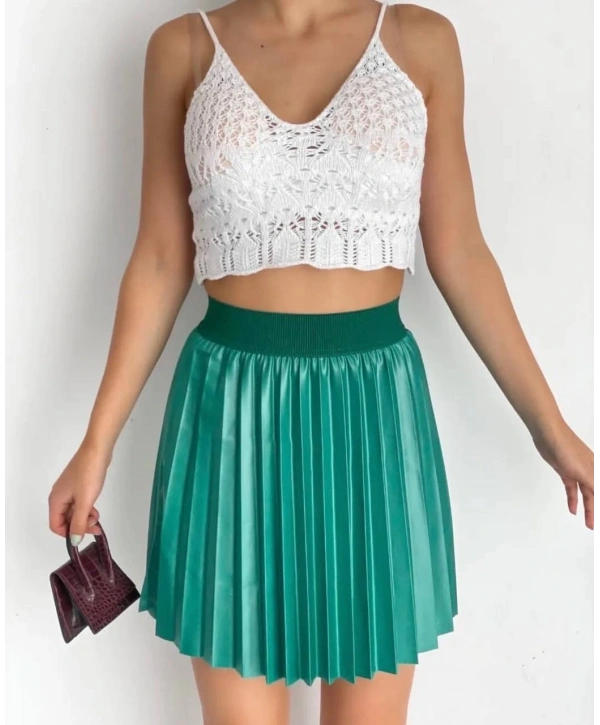 Lastikli piliseli lak etek yeşil s23901