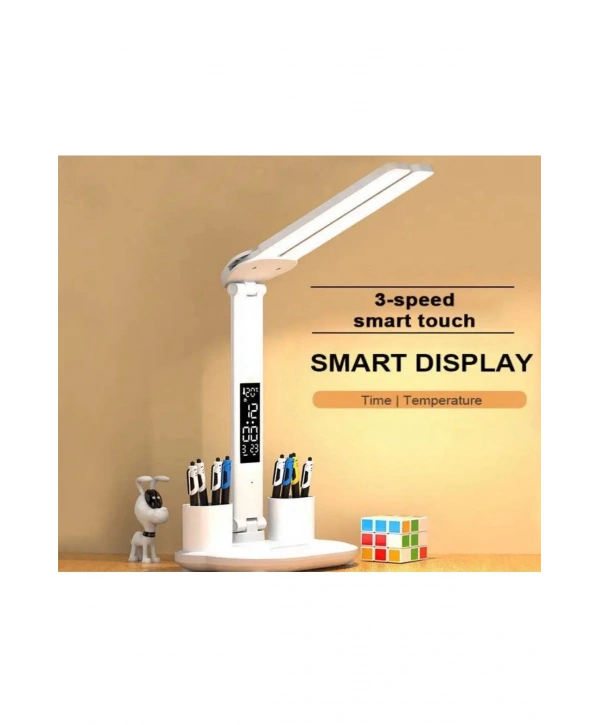 Led Dokunmatik Katlanabilir Masa Lambası Takvim Sıcaklık Saat Şarjlı Masa Lambası