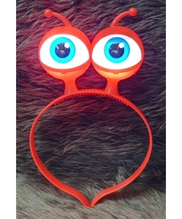 Led Işıklı  Pilli 3 Farklı Modda Yanan Uzaylı Göz Parti Tacı Kırmızı Renk 18x12 Cm