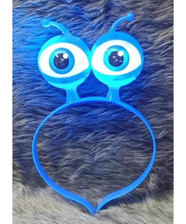 Led Işıklı  Pilli 3 Farklı Modda Yanan Uzaylı Göz Parti Tacı Mavi Renk 18x12 Cm