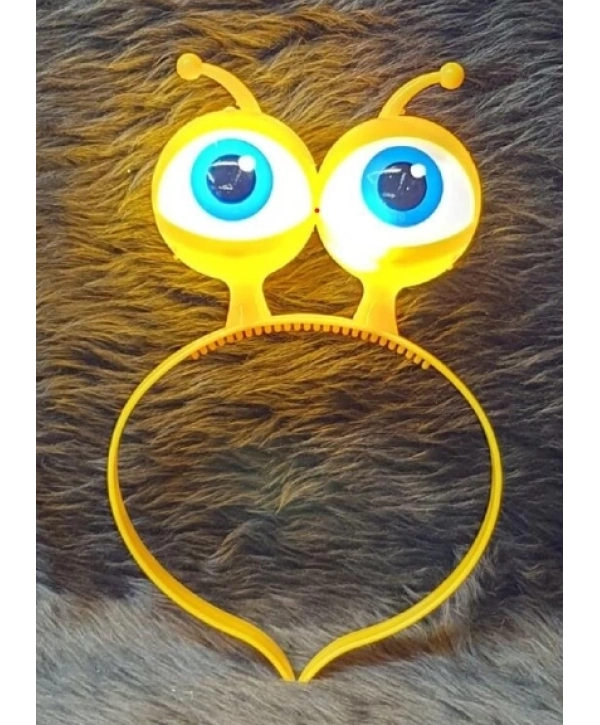 Led Işıklı  Pilli 3 Farklı Modda Yanan Uzaylı Göz Parti Tacı Sarı Renk 18x12 Cm