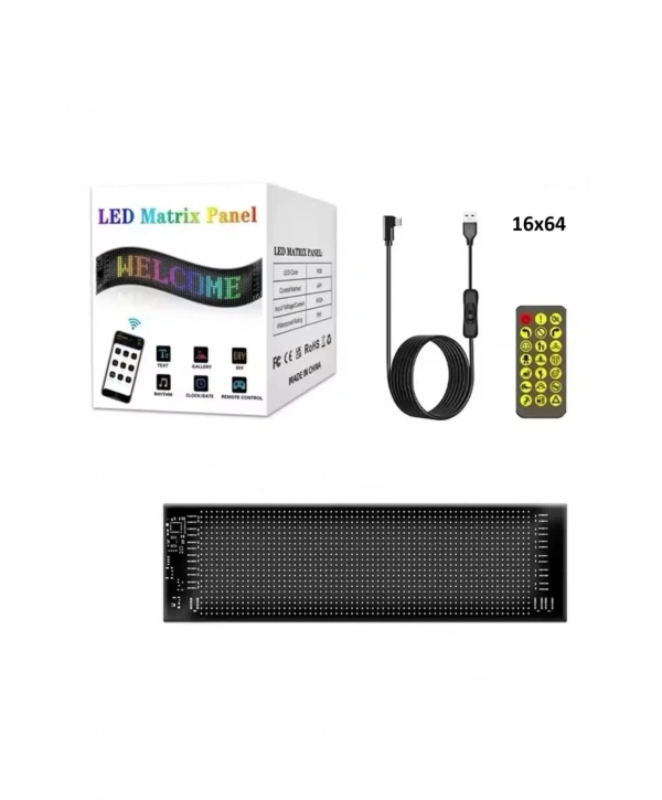 Led Panel Cama Yapışan Telefon Kontrollü Led Ekran Panel 16*64 Led Sayısı