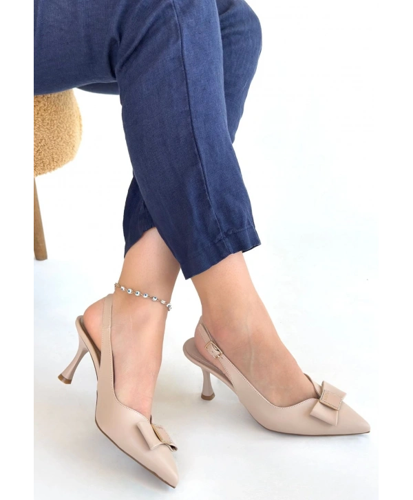 Leyya Bej Cilt Topuklu Ayakkabı