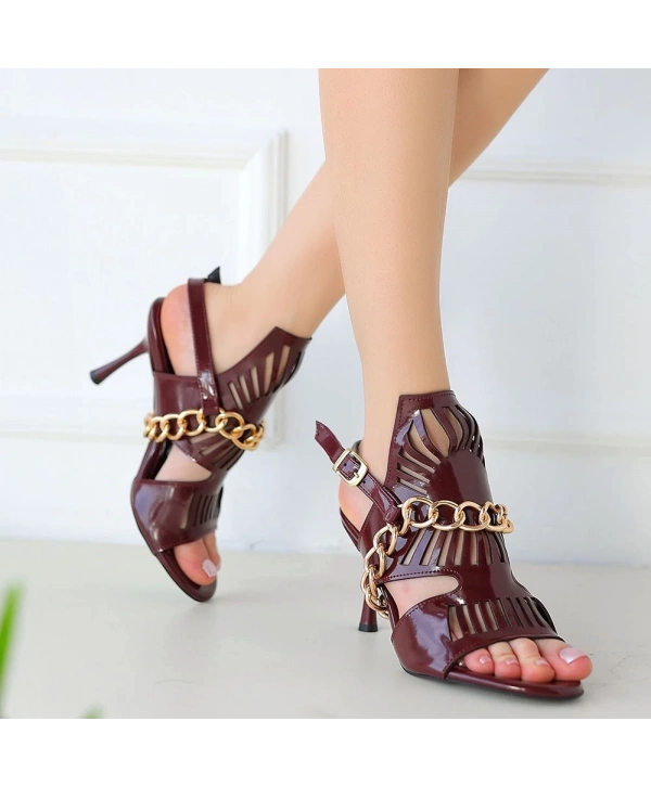 Lidya Bordo Rugan Topuklu Ayakkabı