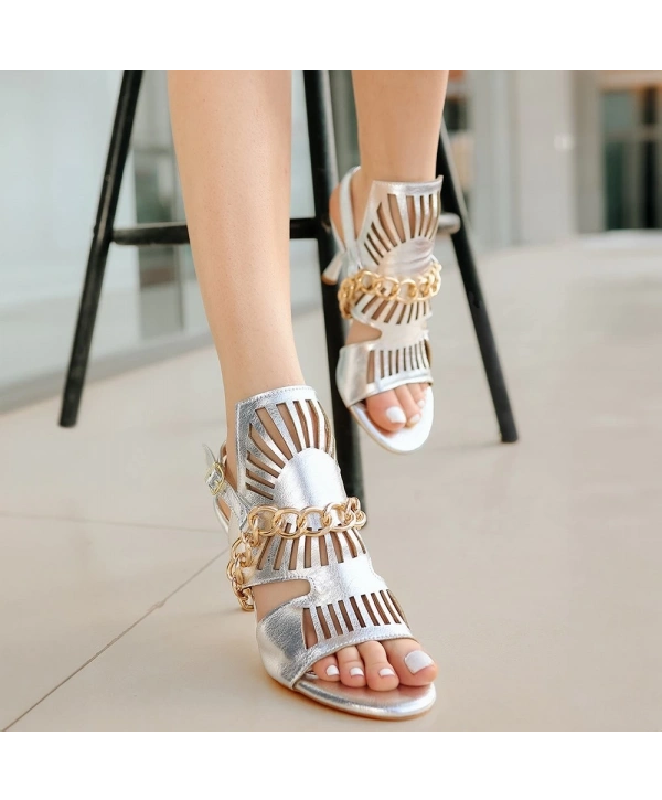 Lidya Gümüş Cilt Topuklu Ayakkabı