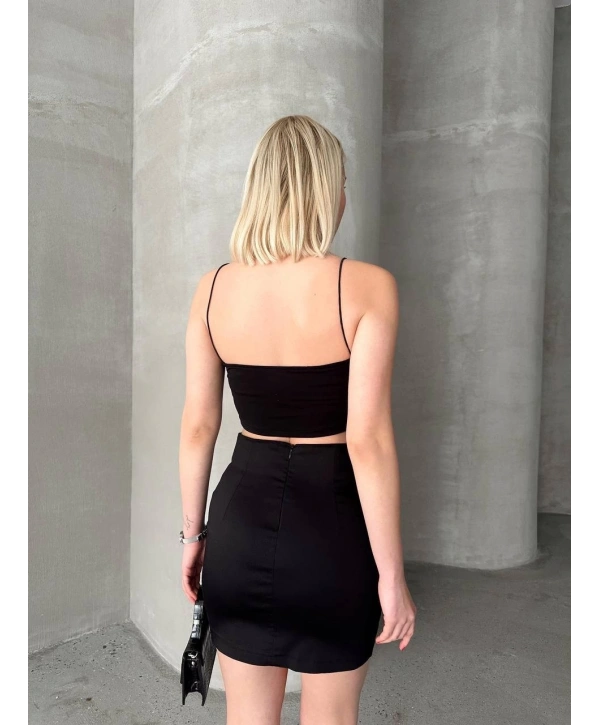 Likralı gabardin dört düğmeli etek