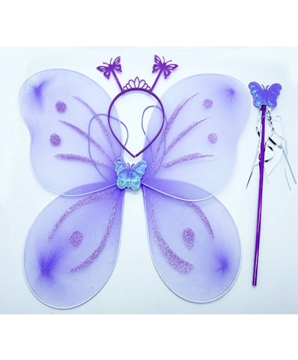 Lila Mor Kelebek Kız Seti – 50 Cm Kelebek Kanadı, Taç Ve Asa