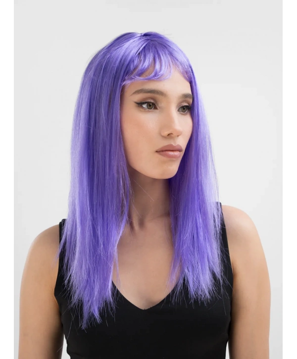 Lila Renk Uzun Düz Parti Peruğu