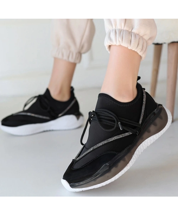 Liney Siyah Rugan Bağcıklı Spor Ayakkabı