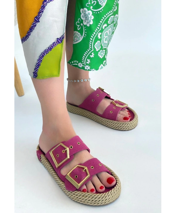 Loera Pemba Nubuk Çift Tokalı Terlik