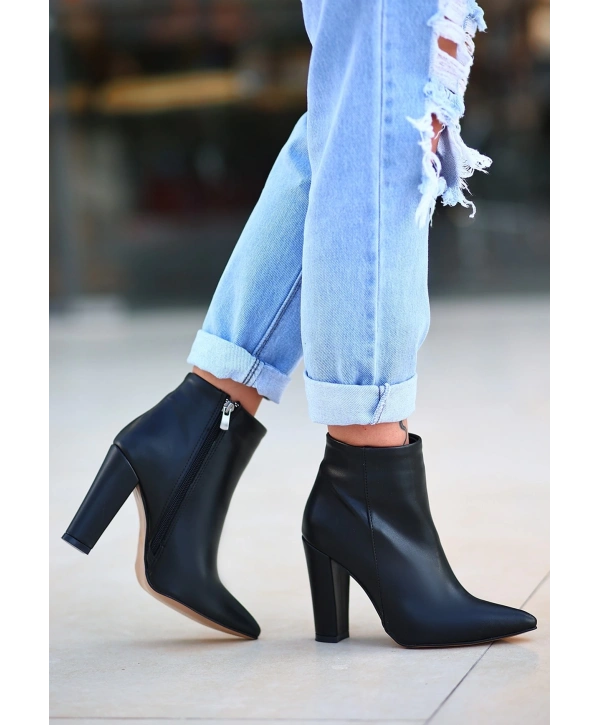 Loora Siyah Cilt Topuklu Bot