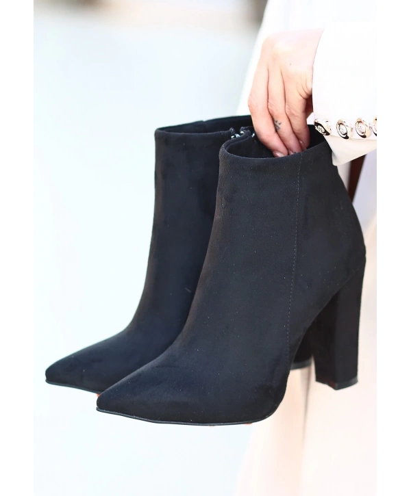 Loora Siyah Süet Topuklu Bot