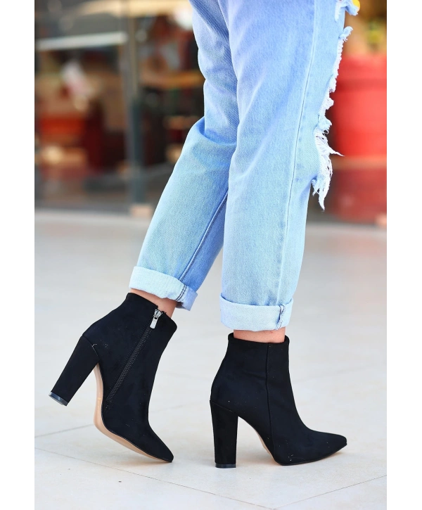 Loora Siyah Süet Topuklu Bot