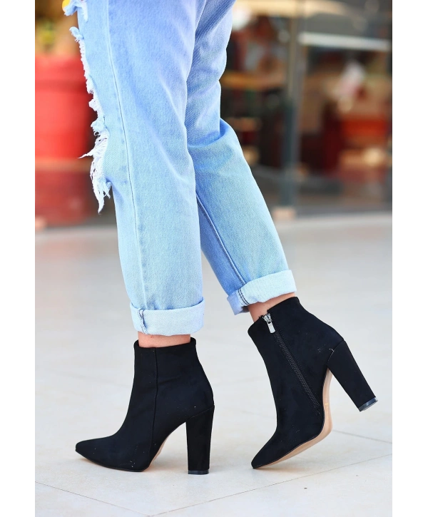Loora Siyah Süet Topuklu Bot