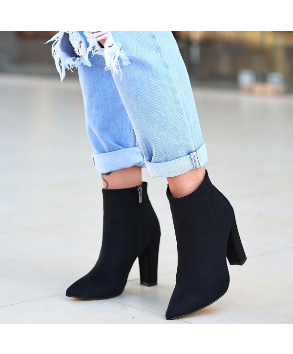 Loora Siyah Süet Topuklu Bot