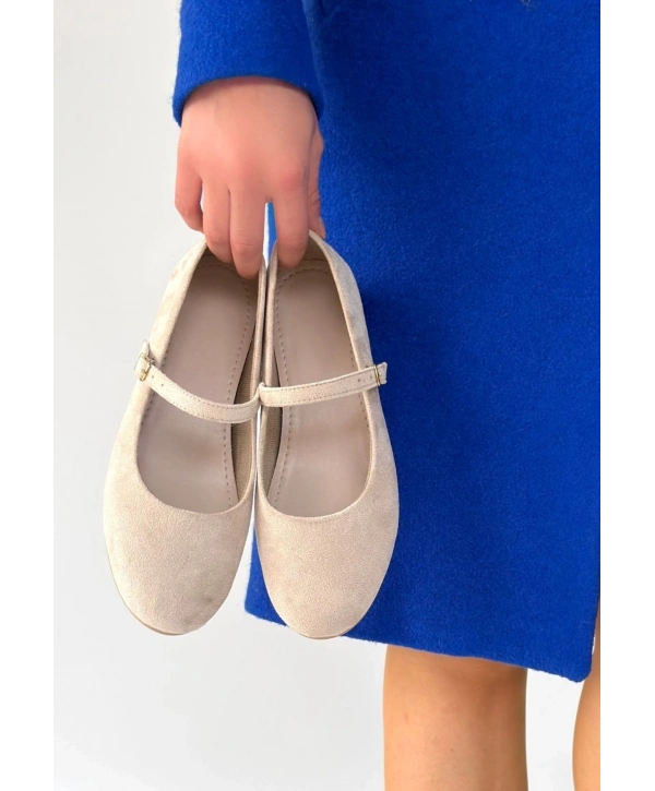 Lossa Bej Süet Kemerli Babet Ayakkabı