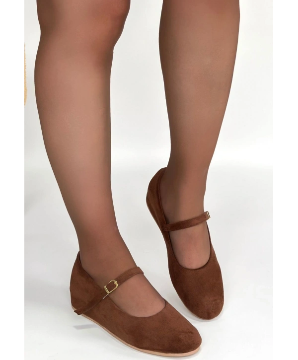 Lossa Taba Süet Kemerli Babet Ayakkabı