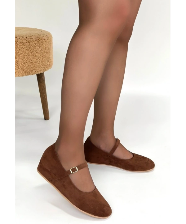 Lossa Taba Süet Kemerli Babet Ayakkabı