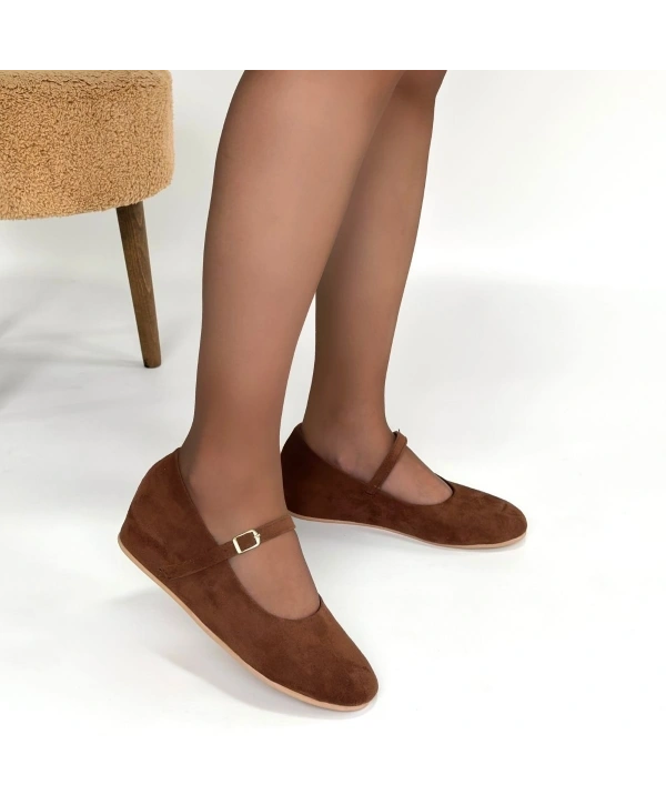 Lossa Taba Süet Kemerli Babet Ayakkabı