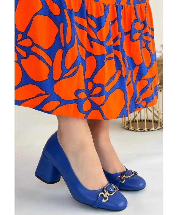 Lucky Mavi Cilt Topuklu Ayakkabı