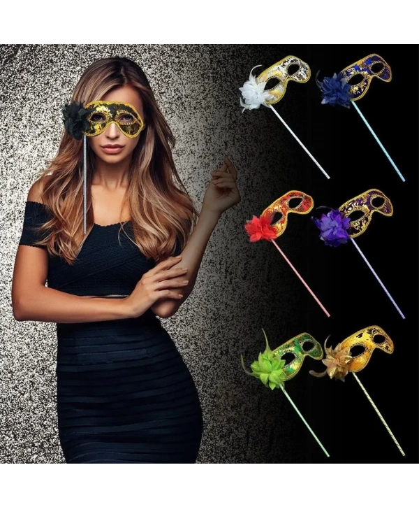 Lüks Taşlı Saplı Maskeli Balo Maskesi Kırmızı Renk 35 Cm