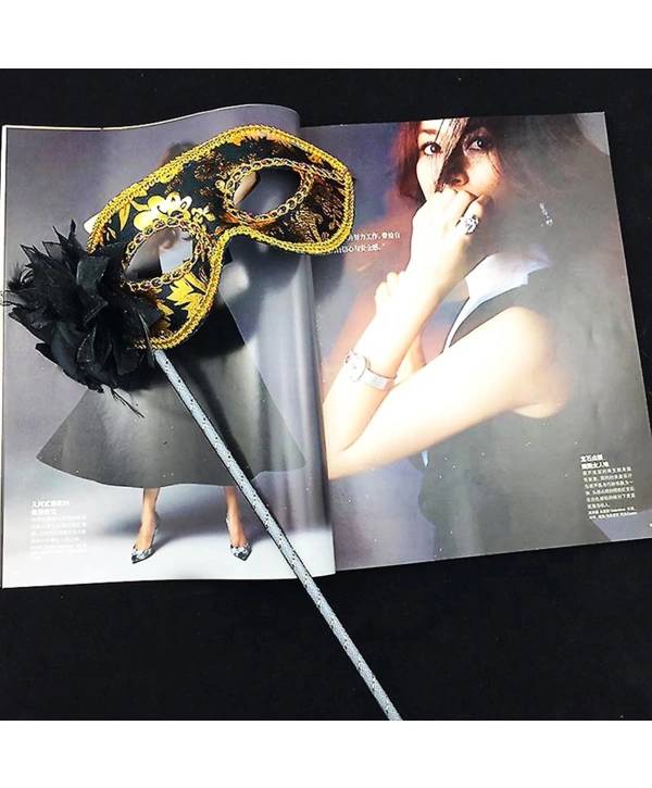 Lüks Taşlı Saplı Maskeli Balo Maskesi Siyah Renk 35 Cm