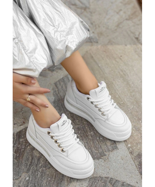 Lulu Beyaz Cilt Bağcıklı Spor Ayakkabı