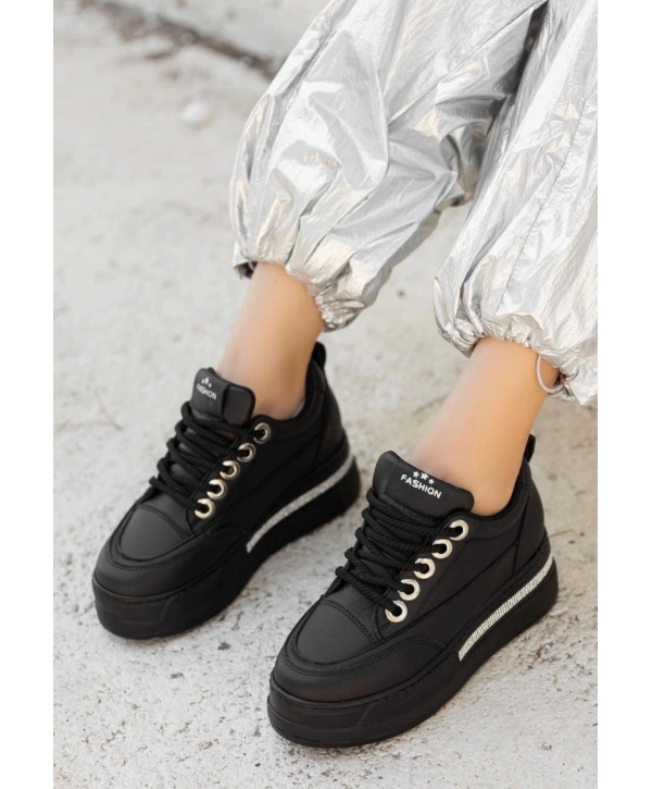 Lulu Siyah Cilt Bağcıklı Spor Ayakkabı