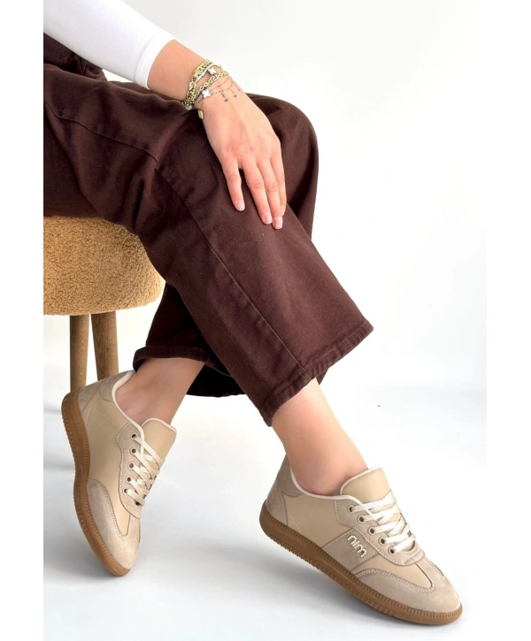 Lunga Bej Cilt Bağcıklı Spor Ayakkabı