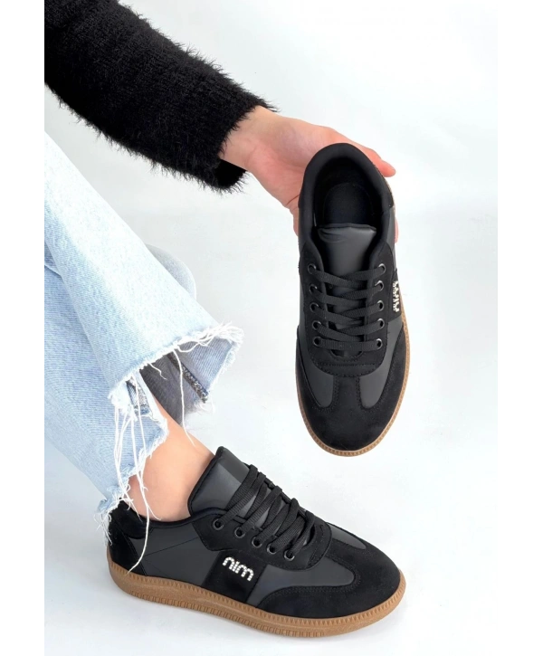 Lunga Siyah Cilt Bağcıklı Spor Ayakkabı