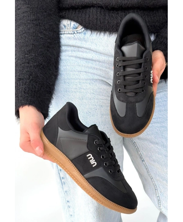 Lunga Siyah Cilt Bağcıklı Spor Ayakkabı