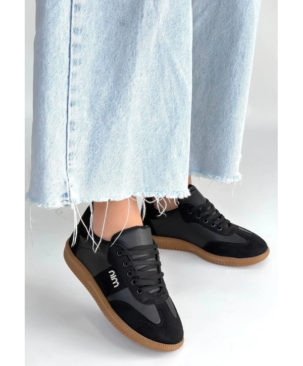 Lunga Siyah Cilt Bağcıklı Spor Ayakkabı