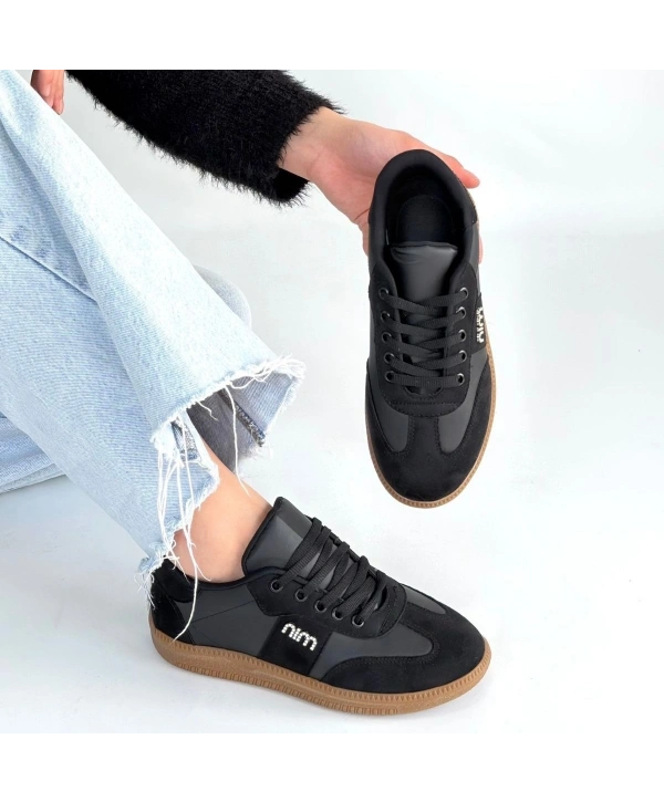 Lunga Siyah Cilt Bağcıklı Spor Ayakkabı