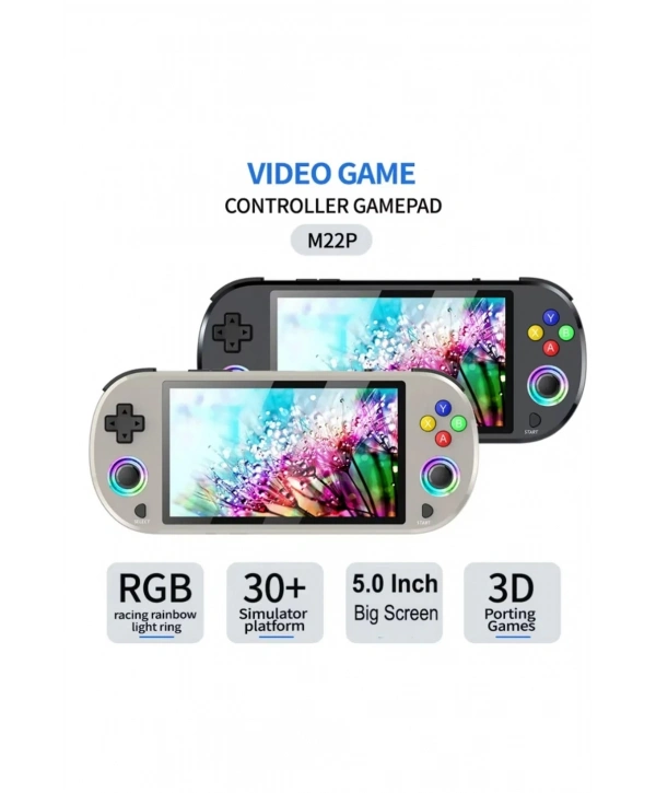 M22 Pro Retro Oyun Konsolu 5.0 ’’ıps Ekran Dahili 20000+ Oyun Emülatörleri Rgb Led Joystick