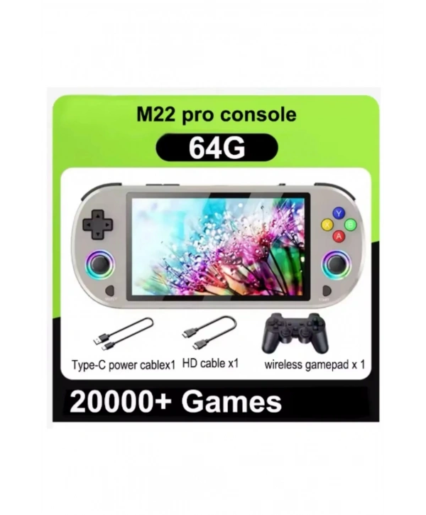 M22 Pro Retro Oyun Konsolu 5.0 ’’ıps Ekran Dahili 20000+ Oyun Emülatörleri Rgb Led Joystick