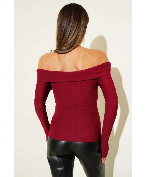 Madonna Çapraz Yaka Bluz Bordo t4331