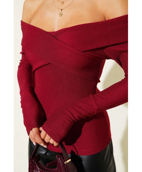 Madonna Çapraz Yaka Bluz Bordo t4331