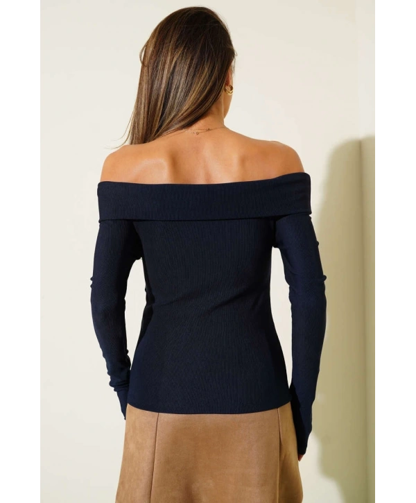 Madonna Çapraz Yaka Bluz Lacivert t4331