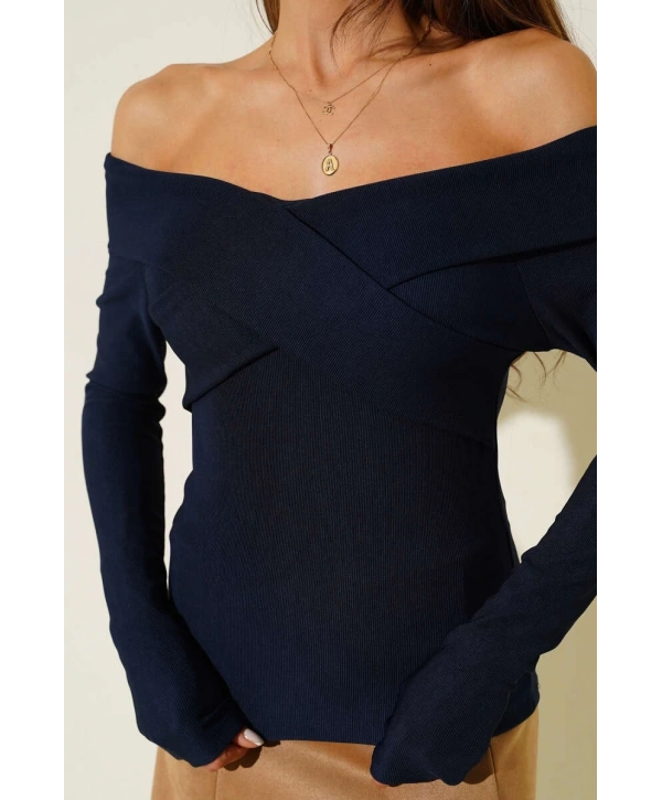 Madonna Çapraz Yaka Bluz lacivert t4331