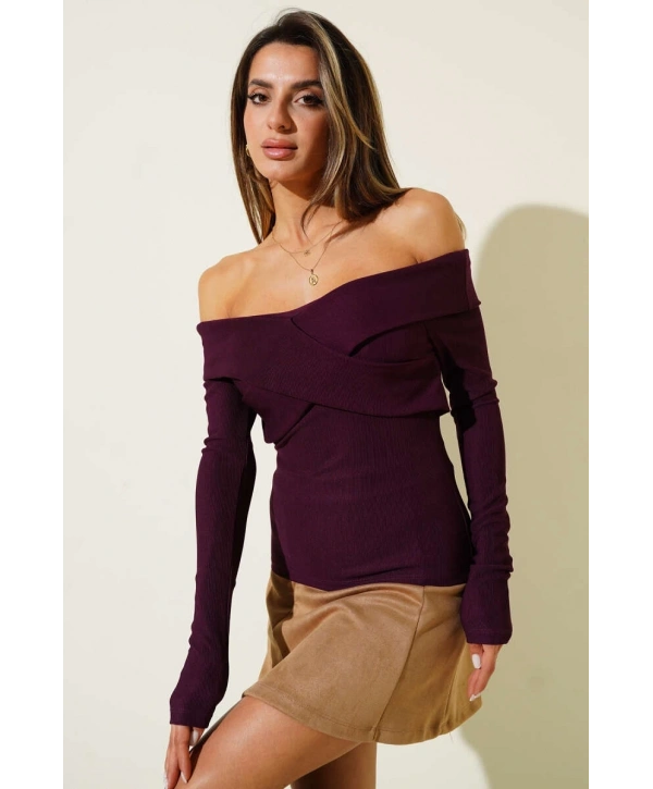 Madonna Çapraz Yaka Bluz mürdüm t4331