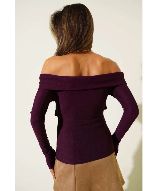 Madonna Çapraz Yaka Bluz mürdüm t4331