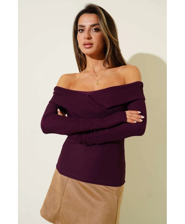 Madonna Çapraz Yaka Bluz mürdüm t4331